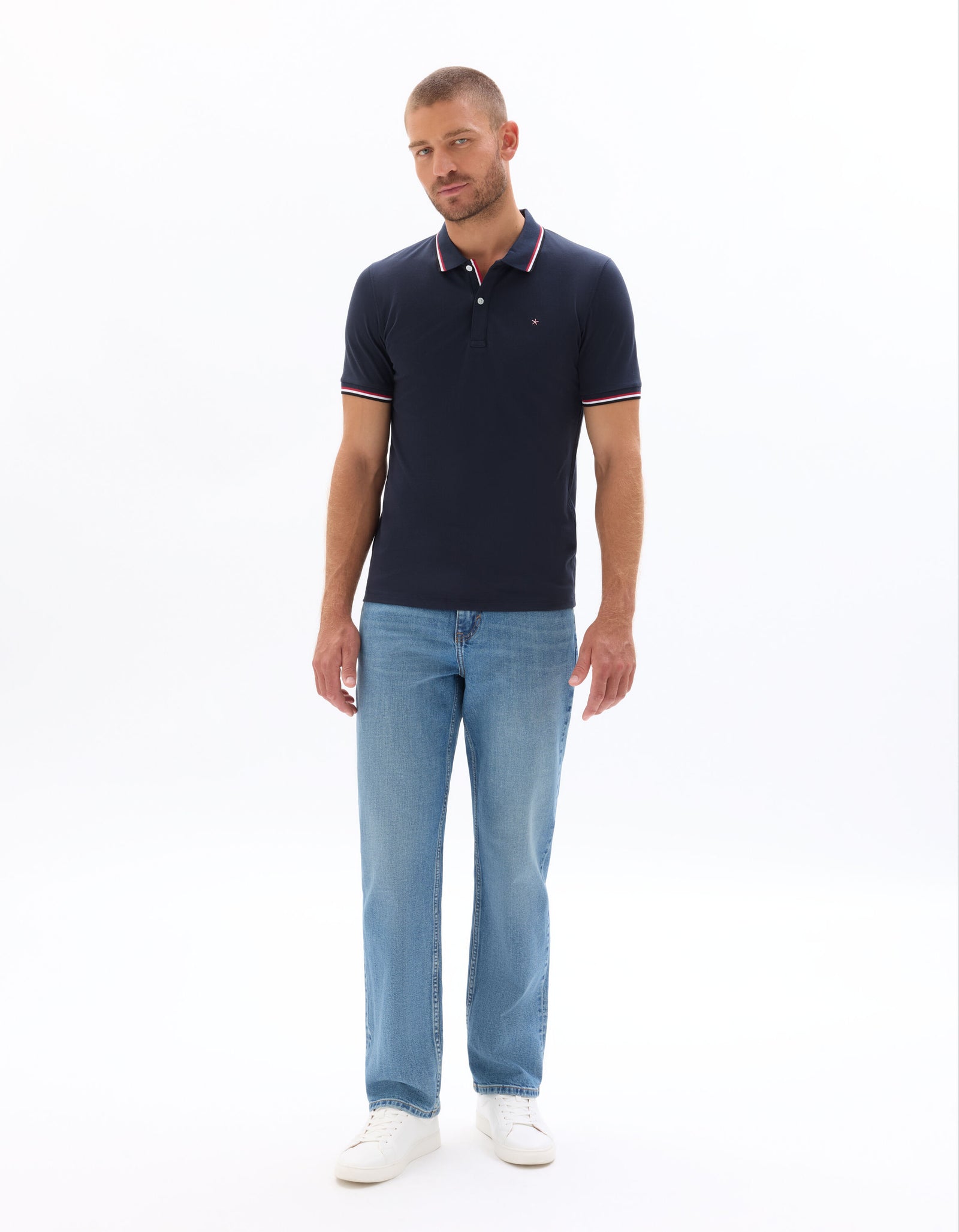 Celio* Solid Regular Fit Cotton Polo T-Shirt-Navy Blue