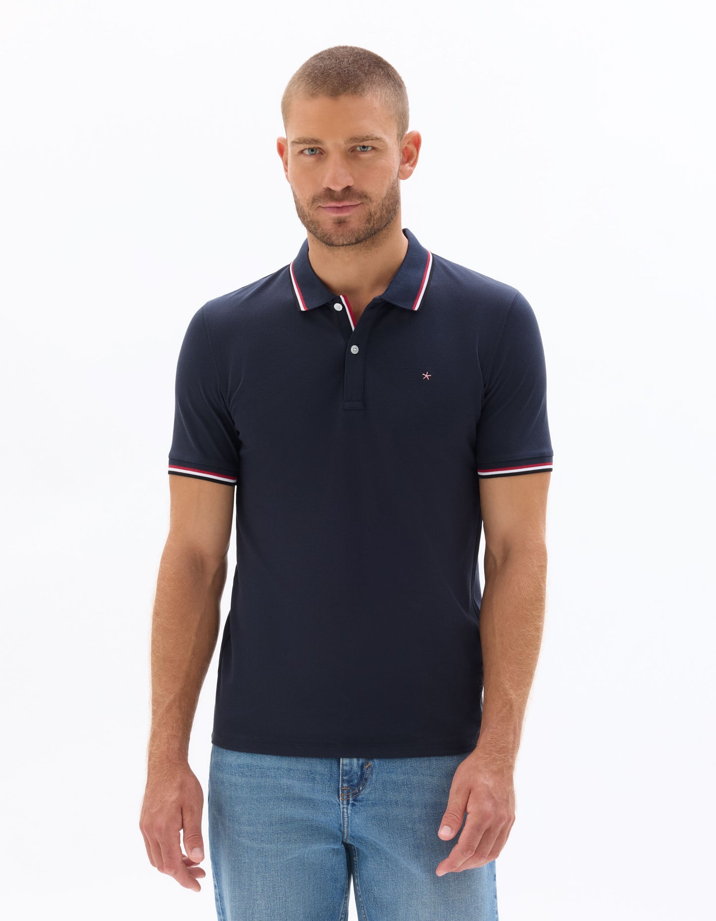 Celio* Solid Regular Fit Cotton Polo T-Shirt-Navy Blue