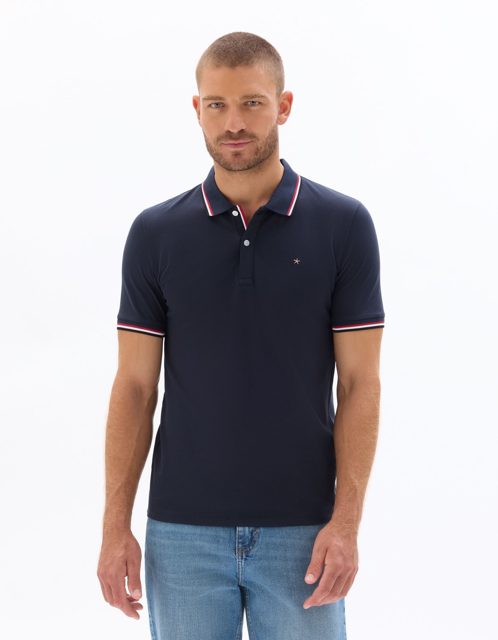 Celio* Solid Regular Fit Cotton Polo T-Shirt-Navy Blue