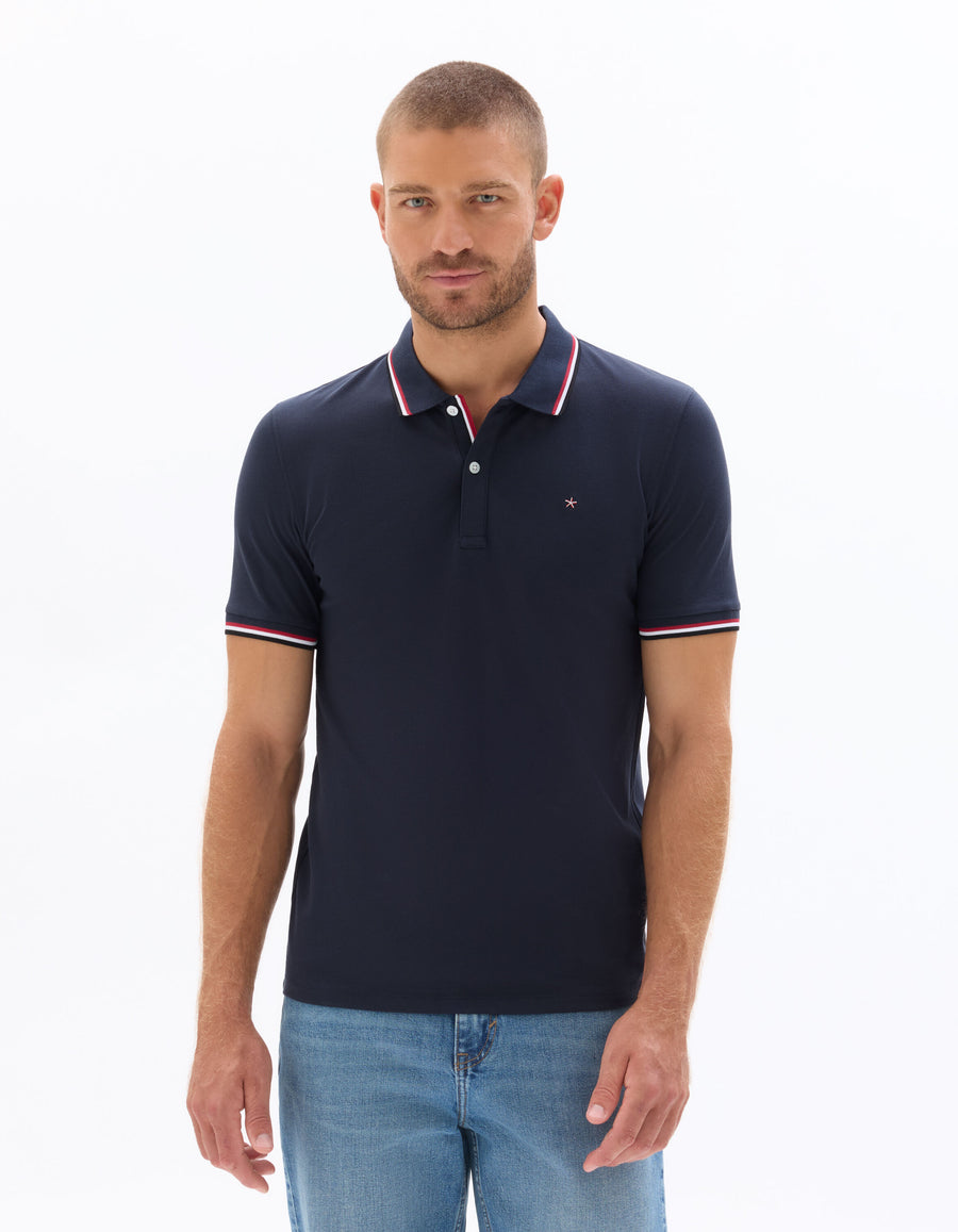 Celio* Solid Regular Fit Cotton Polo T-Shirt-Navy Blue