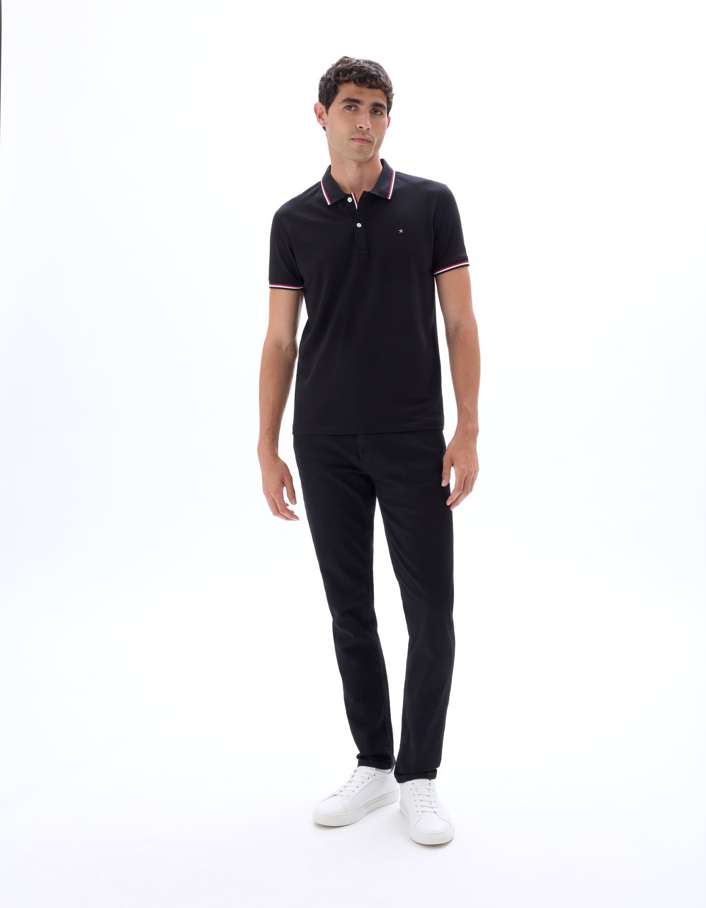 Regular Fit Cotton Stretch Polo Collar T-Shirts - Black