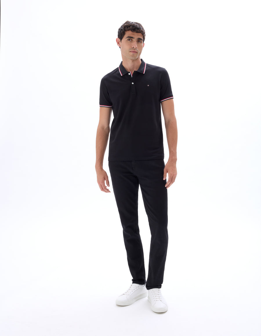 Regular Fit Cotton Stretch Polo Collar T-Shirts - Black