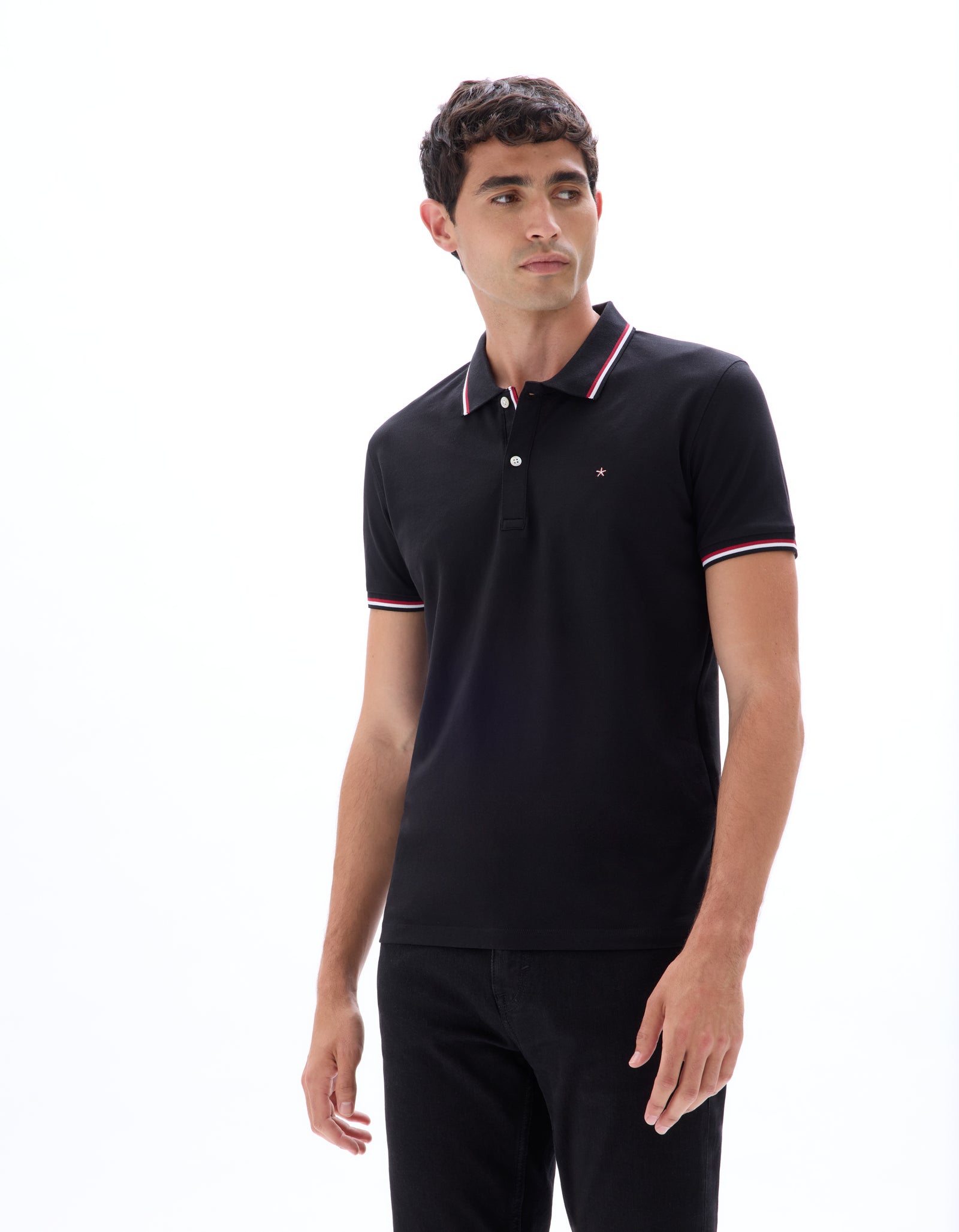 Regular Fit Cotton Stretch Polo Collar T-Shirts - Black