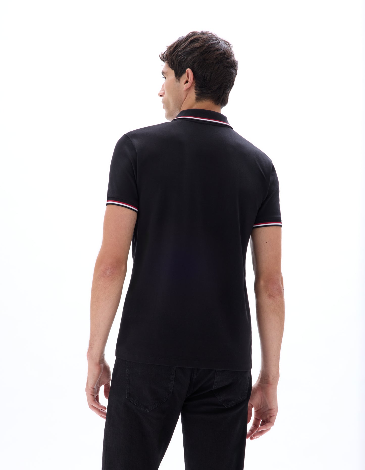 Regular Fit Cotton Stretch Polo Collar T-Shirts - Black