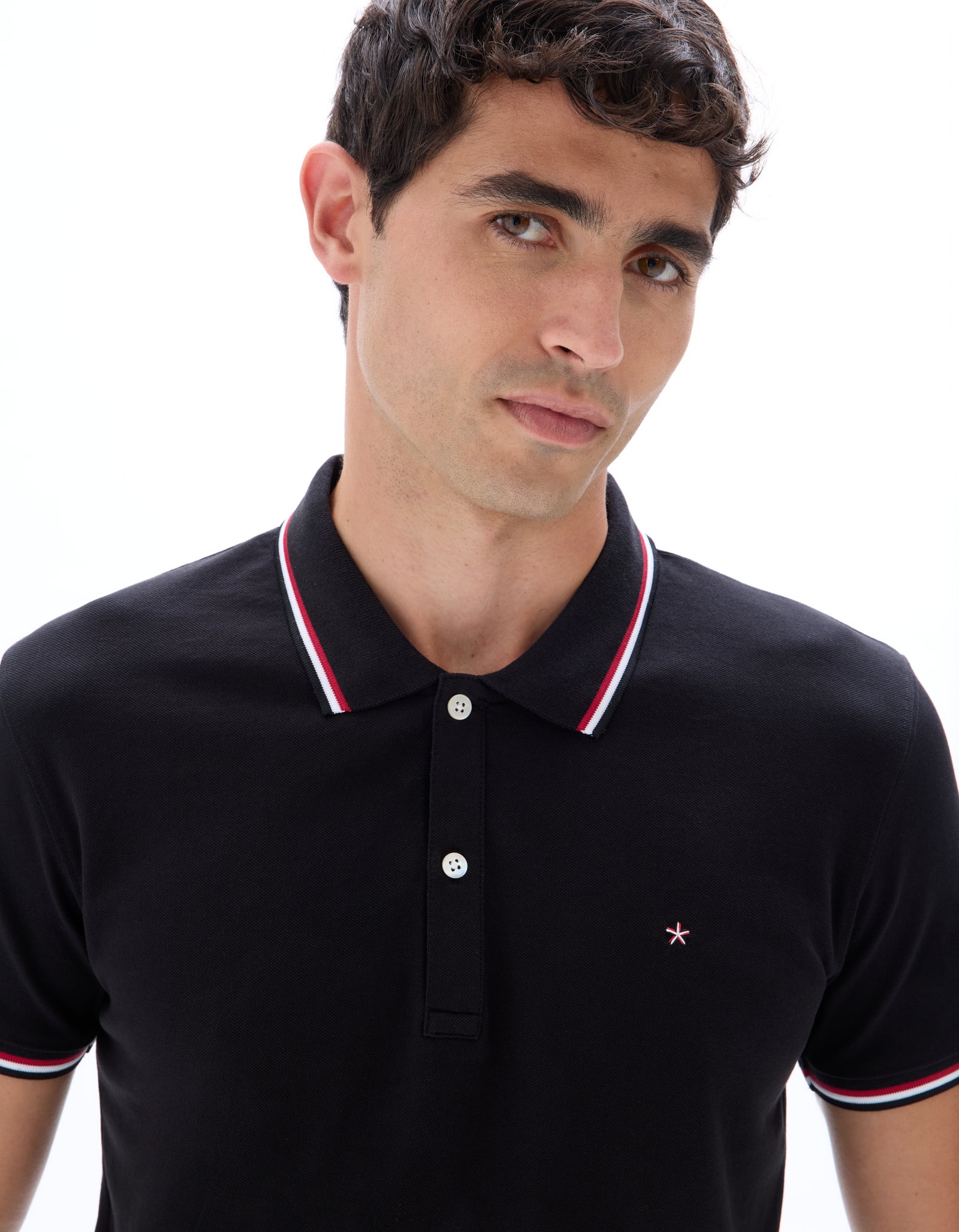 Regular Fit Cotton Stretch Polo Collar T-Shirts - Black