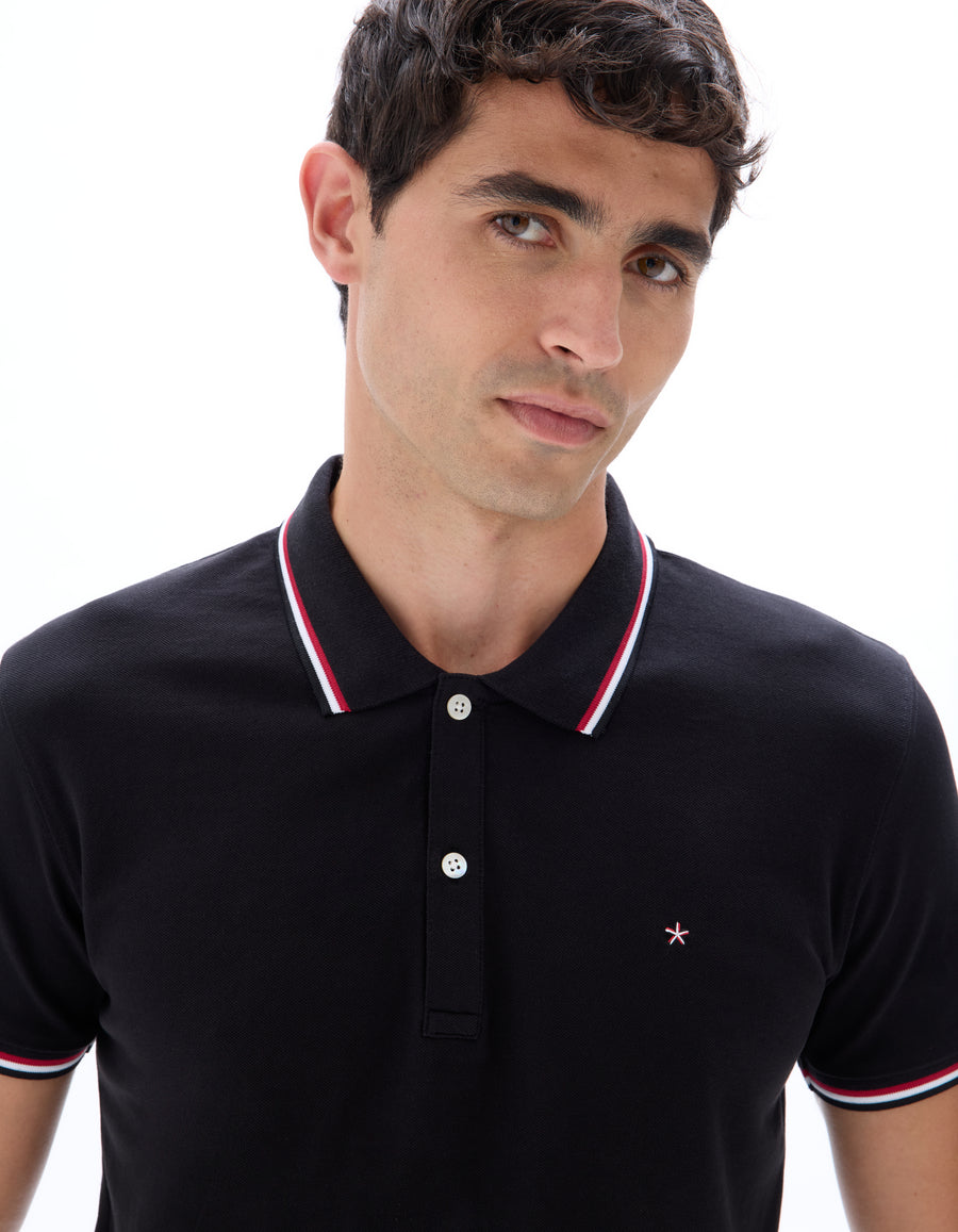 Regular Fit Cotton Stretch Polo Collar T-Shirts - Black