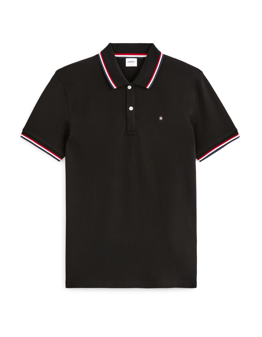 Regular Fit Cotton Stretch Polo Collar T-Shirts - Black