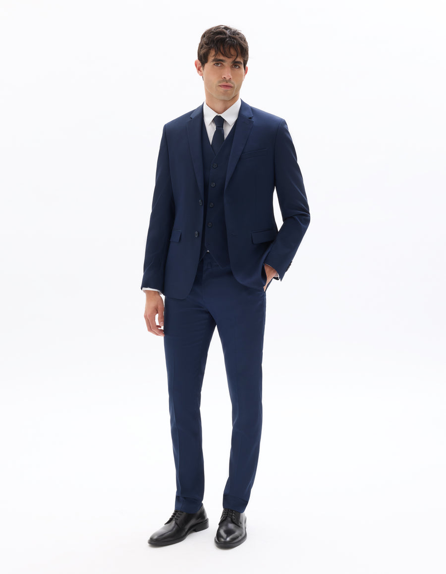 Slim Fit Poly Viscose Coat - Blue