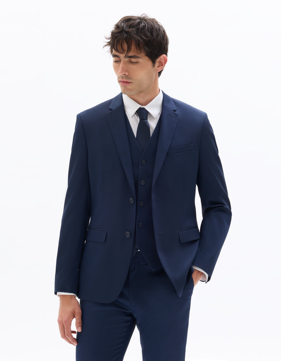 Slim Fit 100% Polyester Blazer - Blue