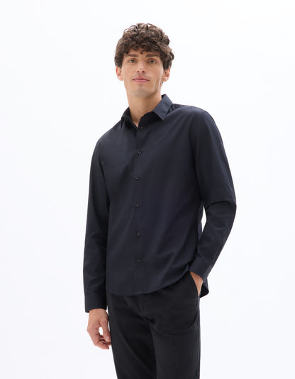Celio* Solid Slim Fit Cotton Black Shirt