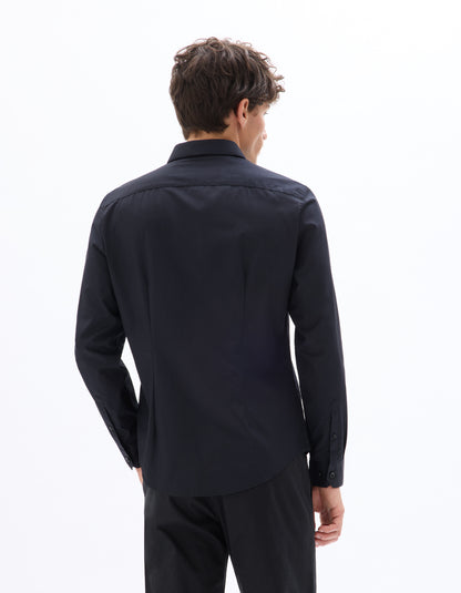 Celio* Solid Slim Fit Cotton Black Shirt