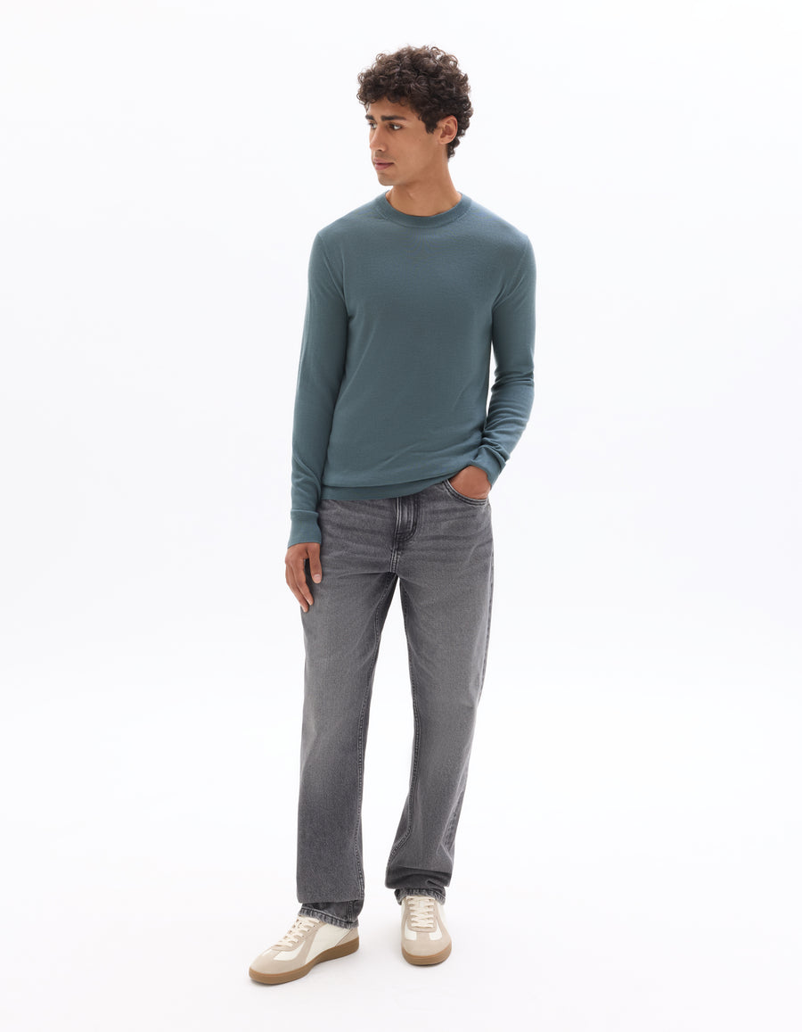 Regular Fit 100% Wool Solid Crew Neck Sweaters