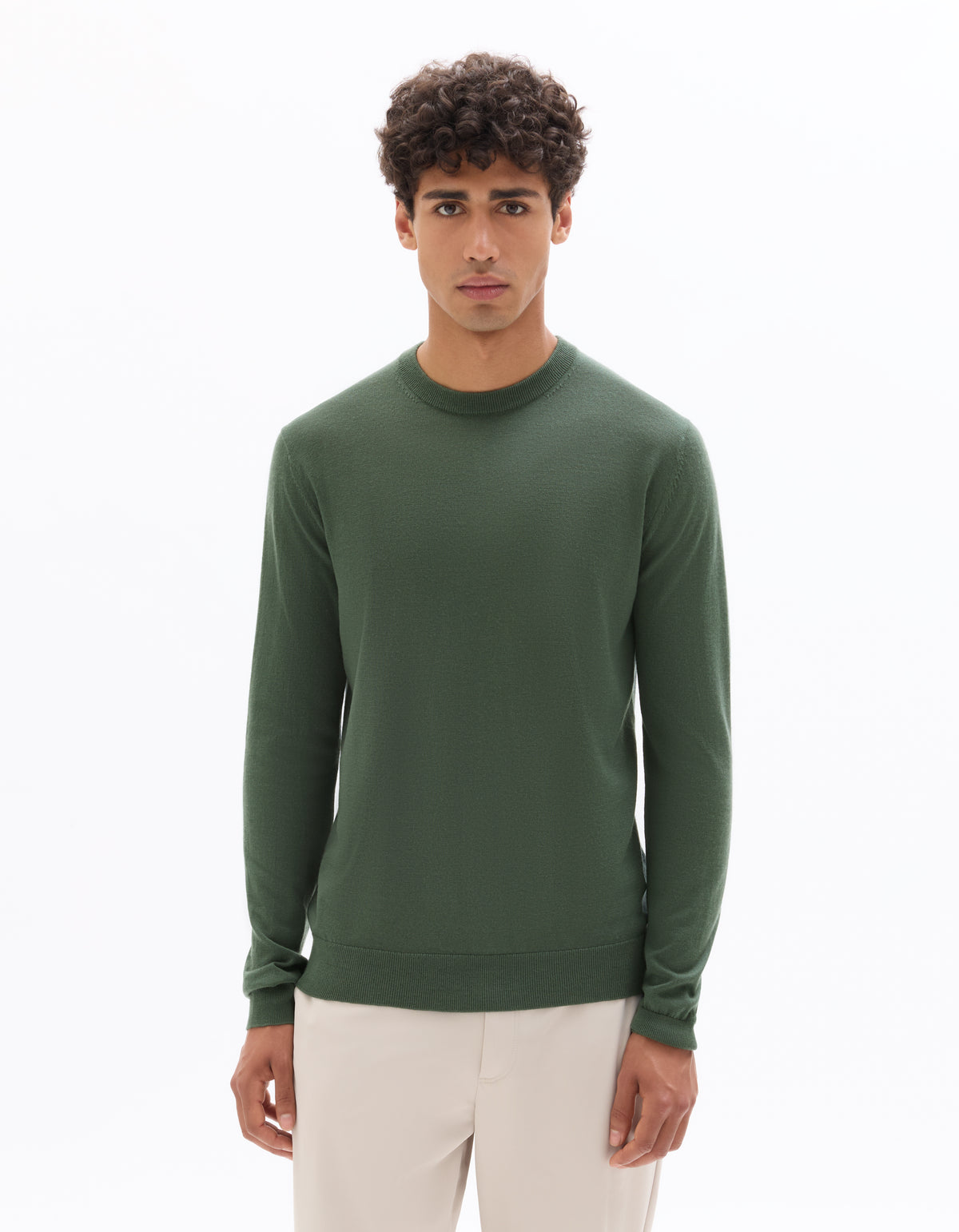 Regular Fit 100% Wool Solid Crew Neck Sweaters