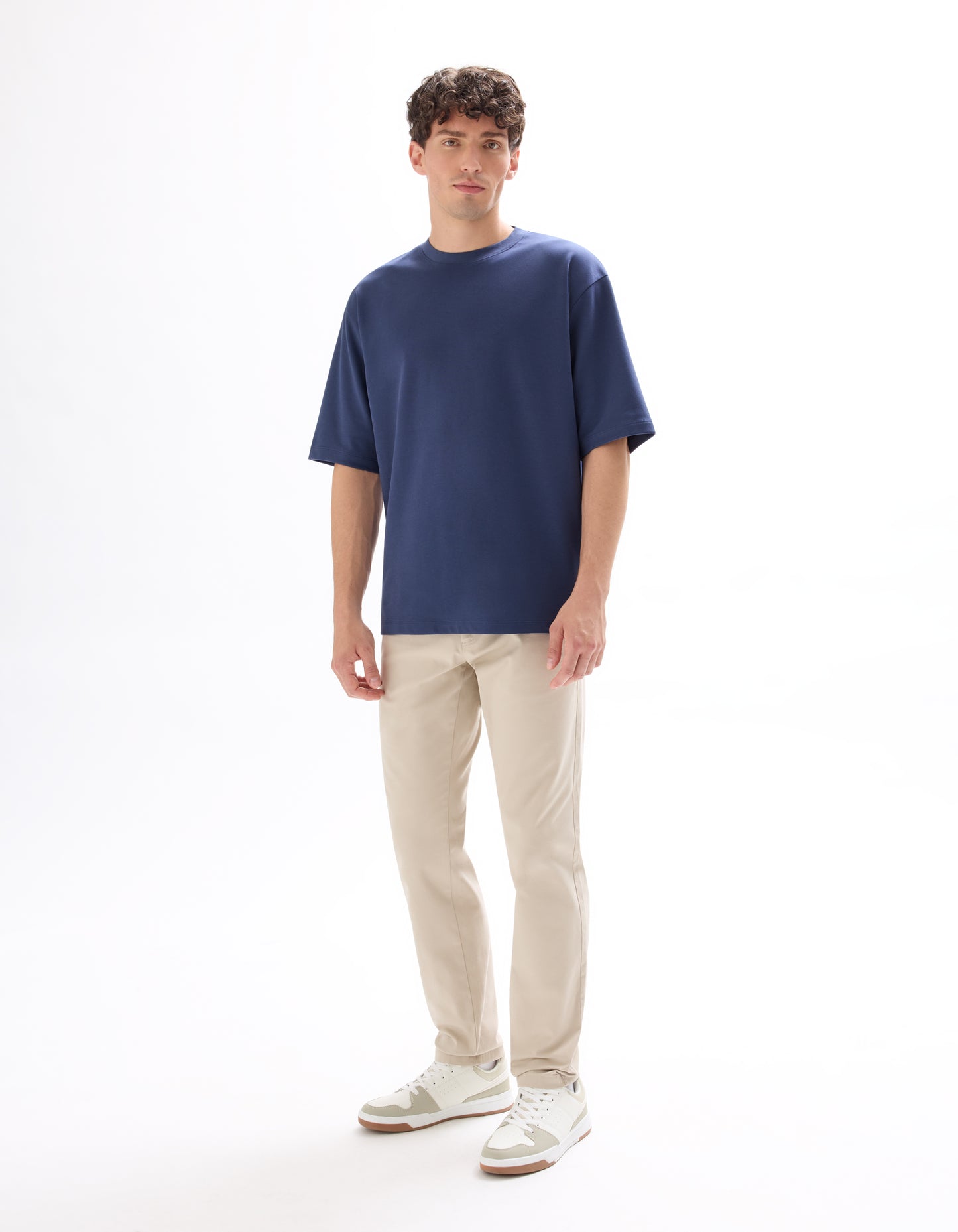 Celio* Cotton-Blend Slim Fit Beige Trouser