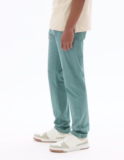 Celio Solid Slim Fit Cotton Green Trousers