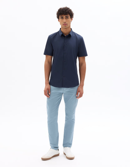 Celio Solid Slim Fit Cotton Blue Trousers
