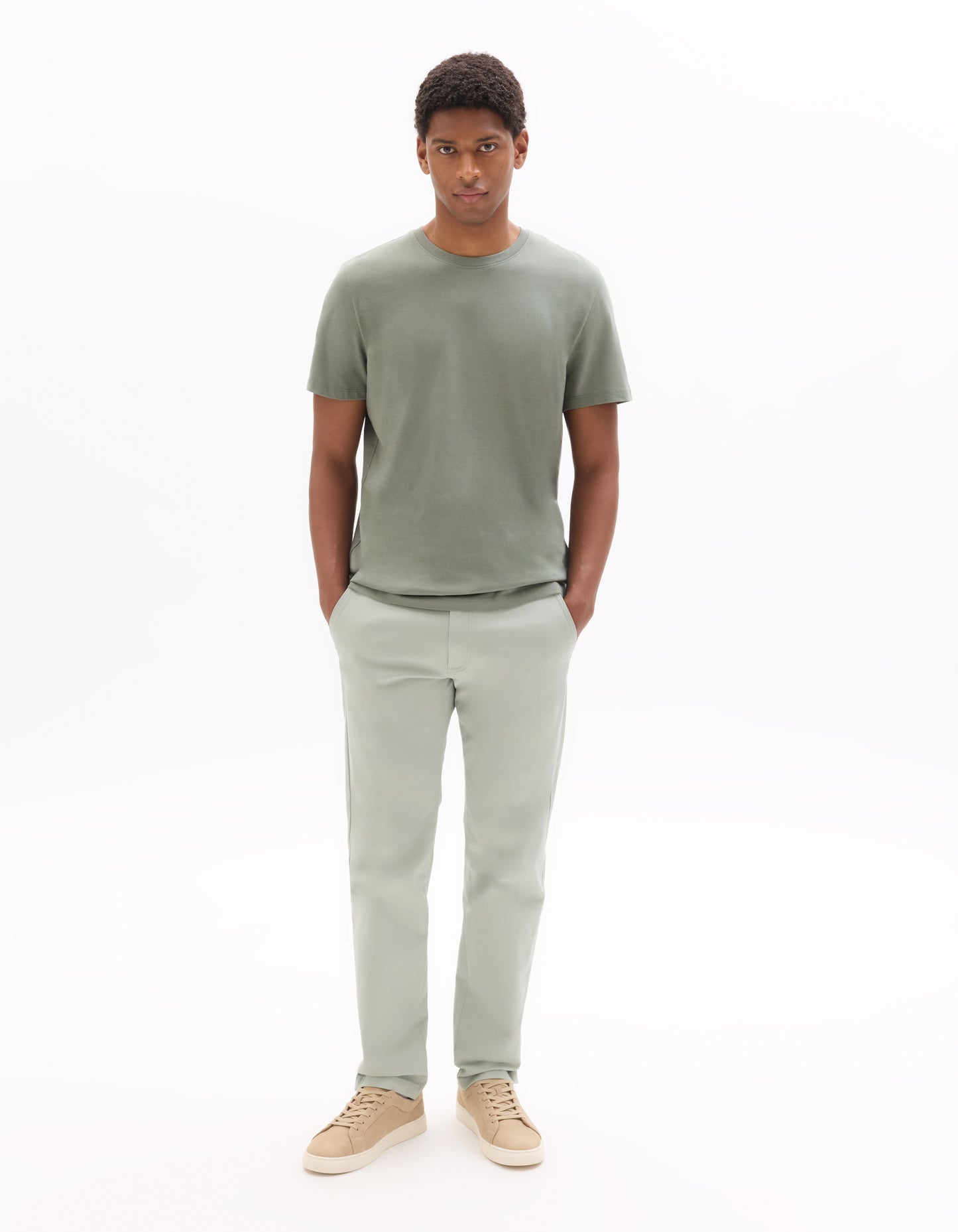 Slim Fit Stretch Cotton Trousers - Light Green