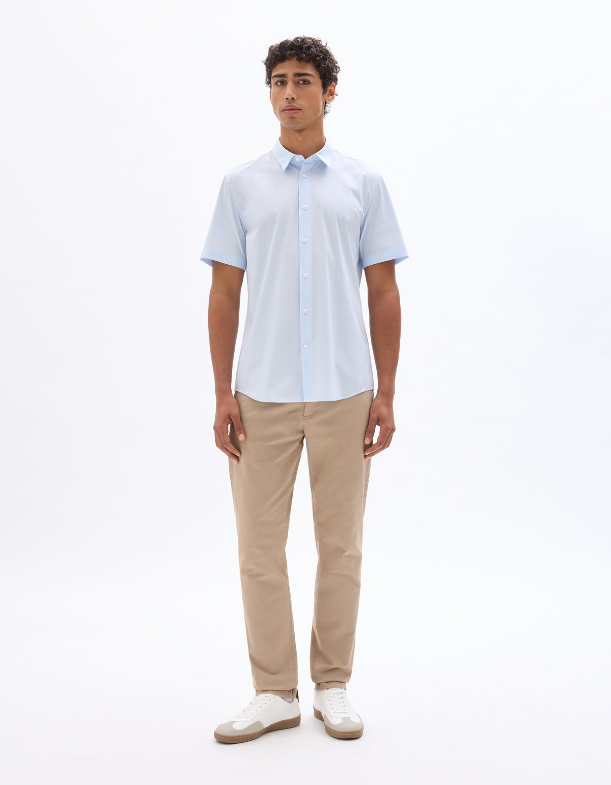 Slim Fit Stretch Cotton Trousers - Beige