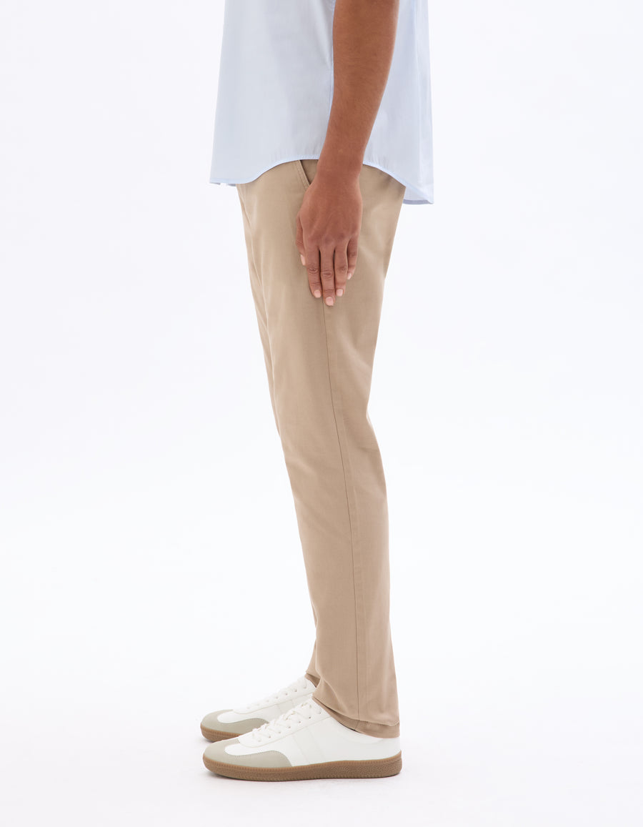 Slim Fit Stretch Cotton Trousers - Beige
