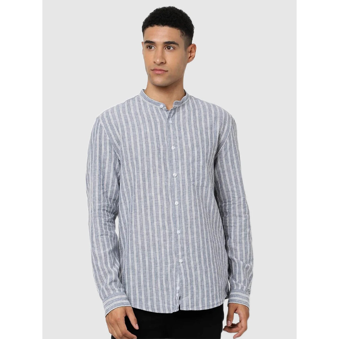 Celio* Striped Regular Fit Cotton-Blend Blue Shirt