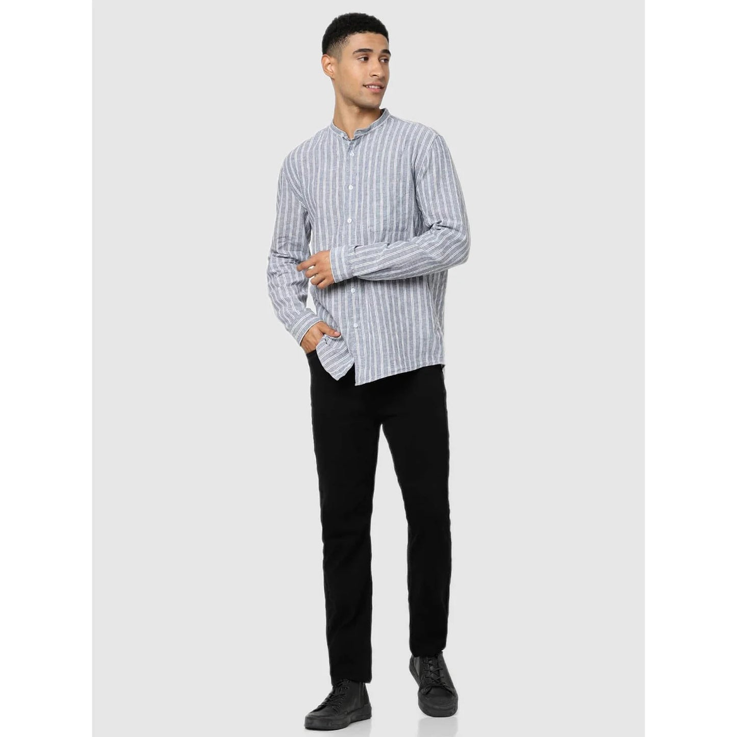 Celio* Striped Regular Fit Cotton-Blend Blue Shirt