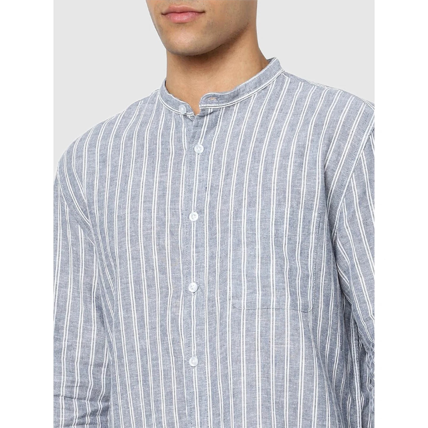 Celio* Striped Regular Fit Cotton-Blend Blue Shirt