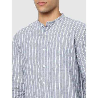 Celio* Striped Regular Fit Cotton-Blend Blue Shirt