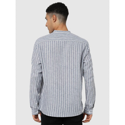 Celio* Striped Regular Fit Cotton-Blend Blue Shirt