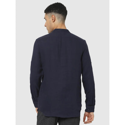 Navy Blue Solid Cotton Shirt