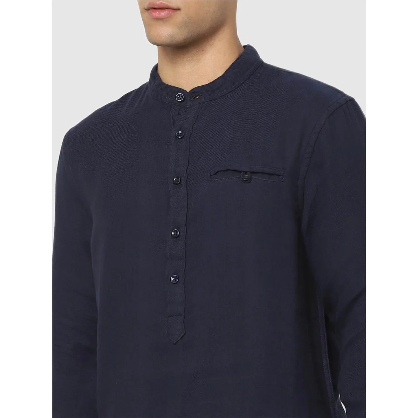 Navy Blue Solid Cotton Shirt