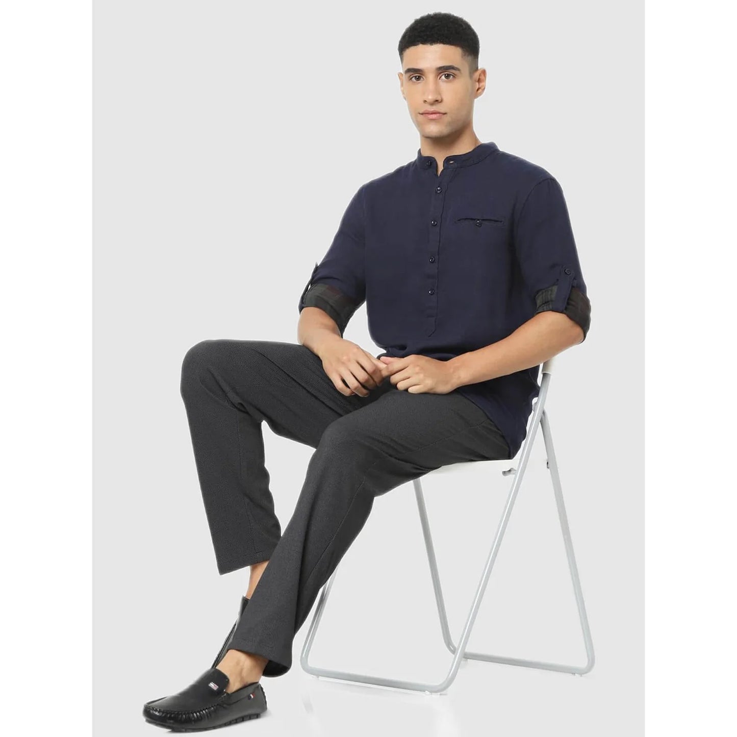 Navy Blue Solid Cotton Shirt