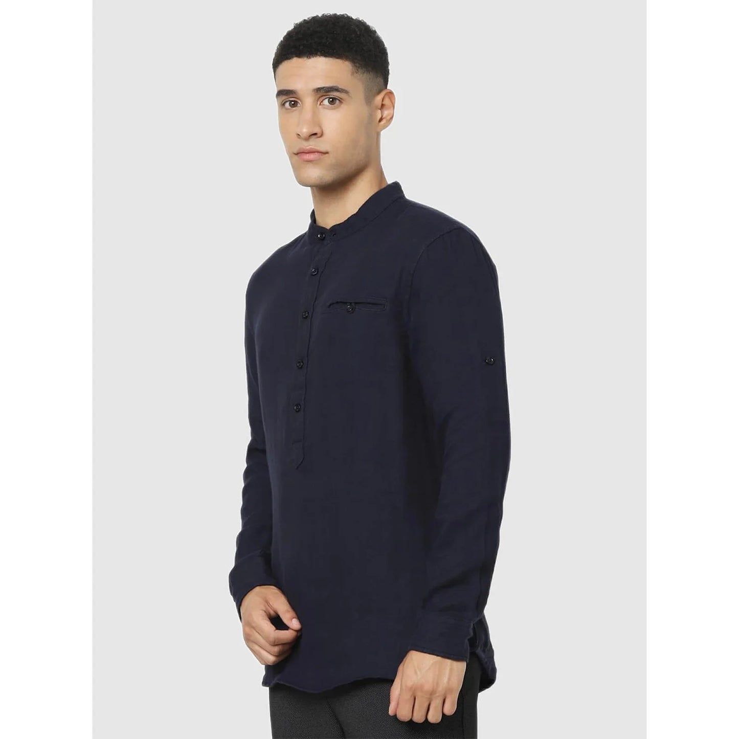 Navy Blue Solid Cotton Shirt