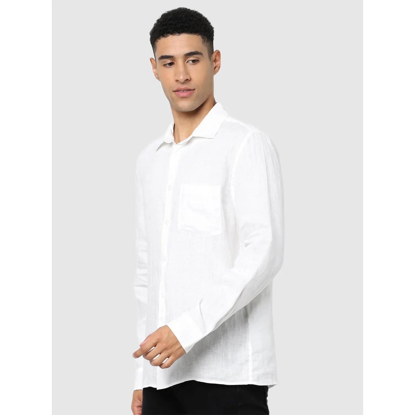 White Solid Linen Shirt