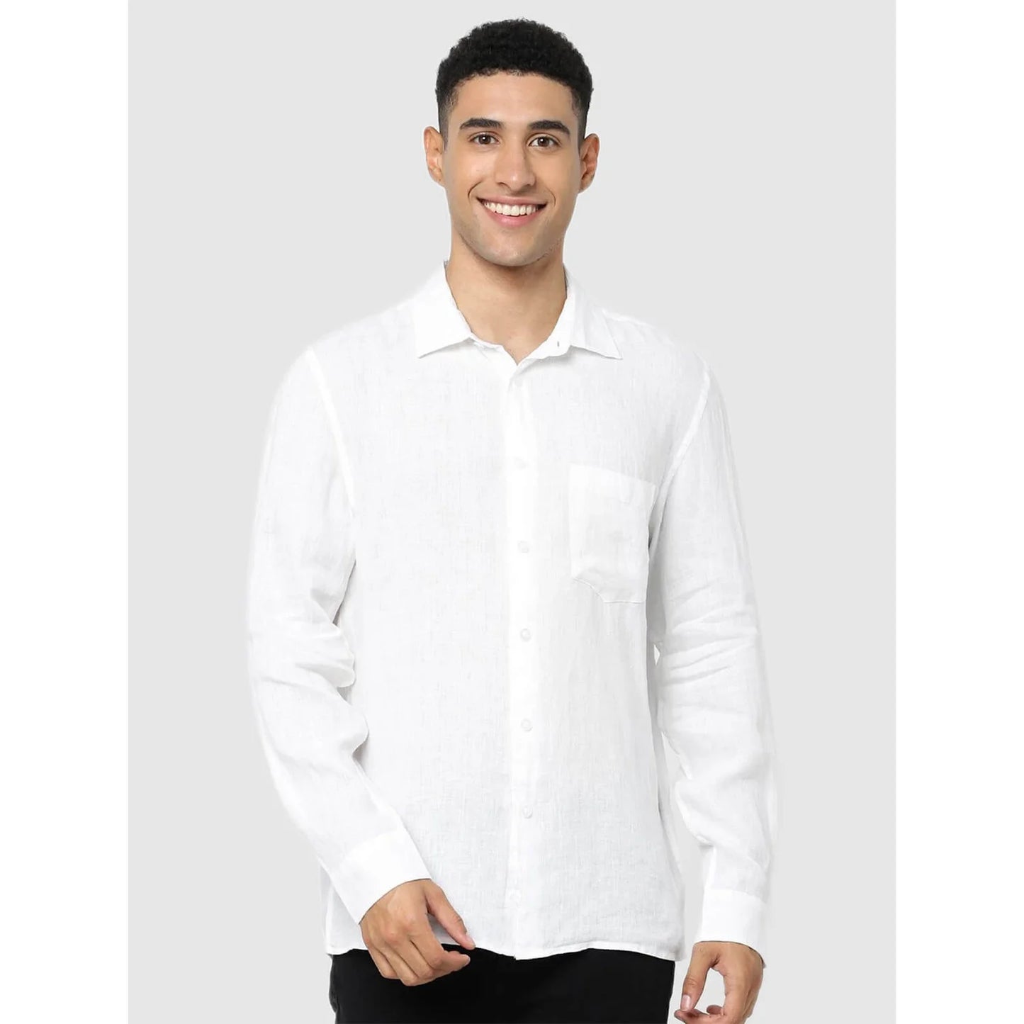 White Solid Linen Shirt