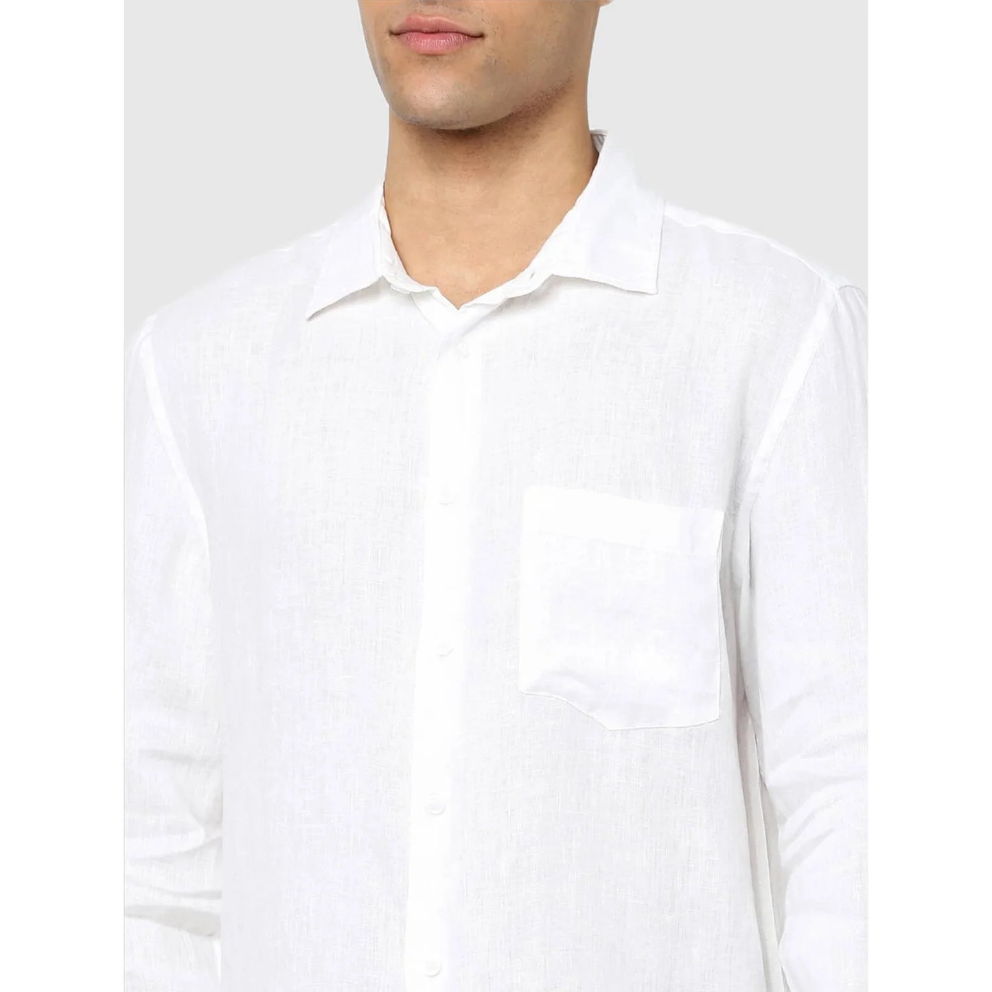 White Solid Linen Shirt