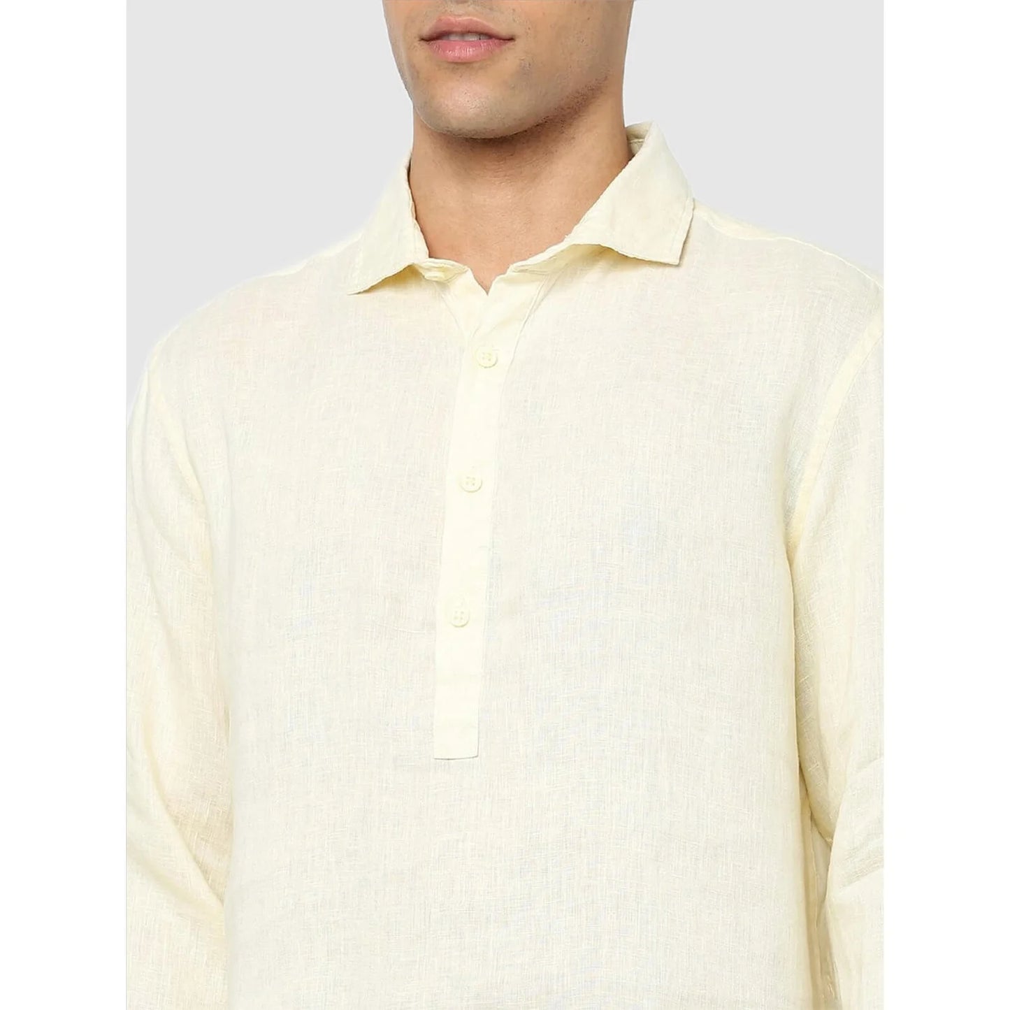 Cream Solid Linen Shirt