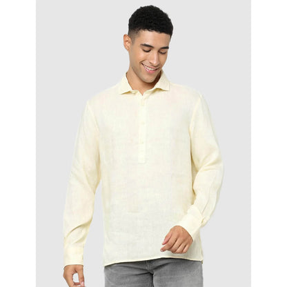 Cream Solid Linen Shirt