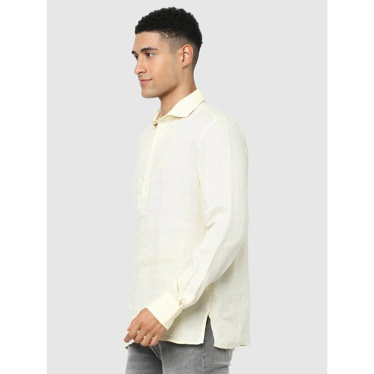 Cream Solid Linen Shirt