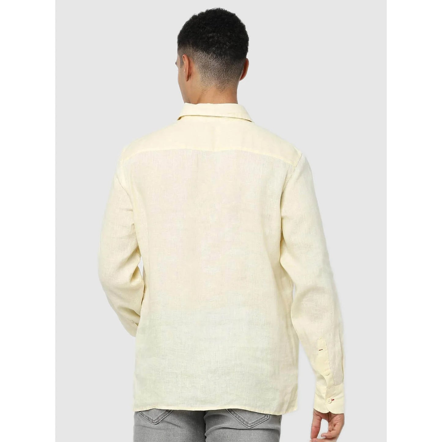 Cream Solid Linen Shirt