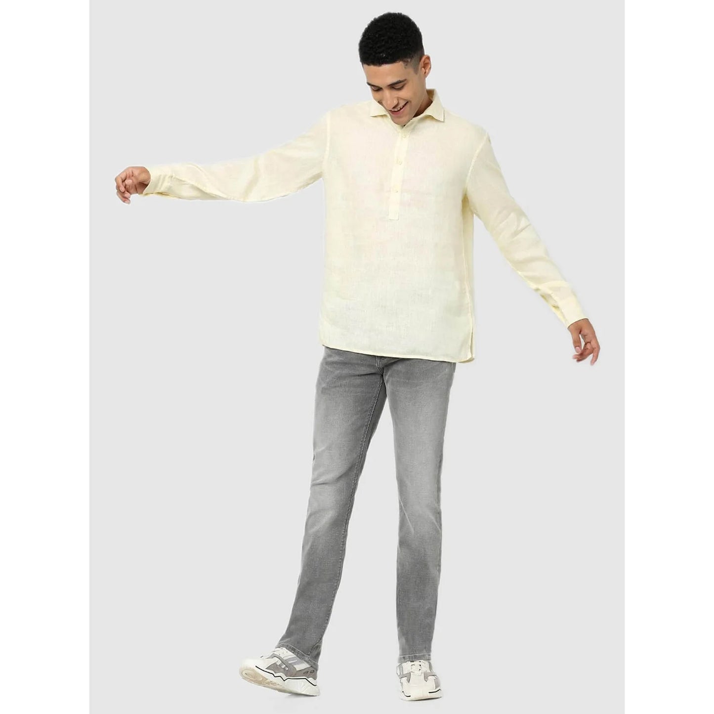 Cream Solid Linen Shirt