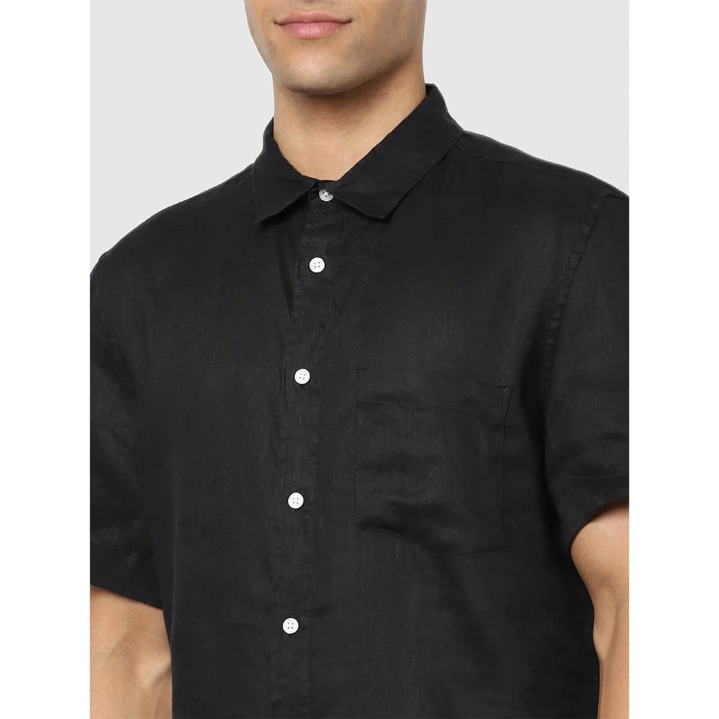 Black Solid Linen Shirt