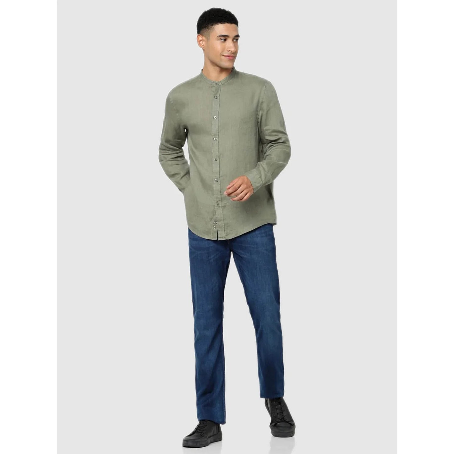 Green Solid Linen Shirt