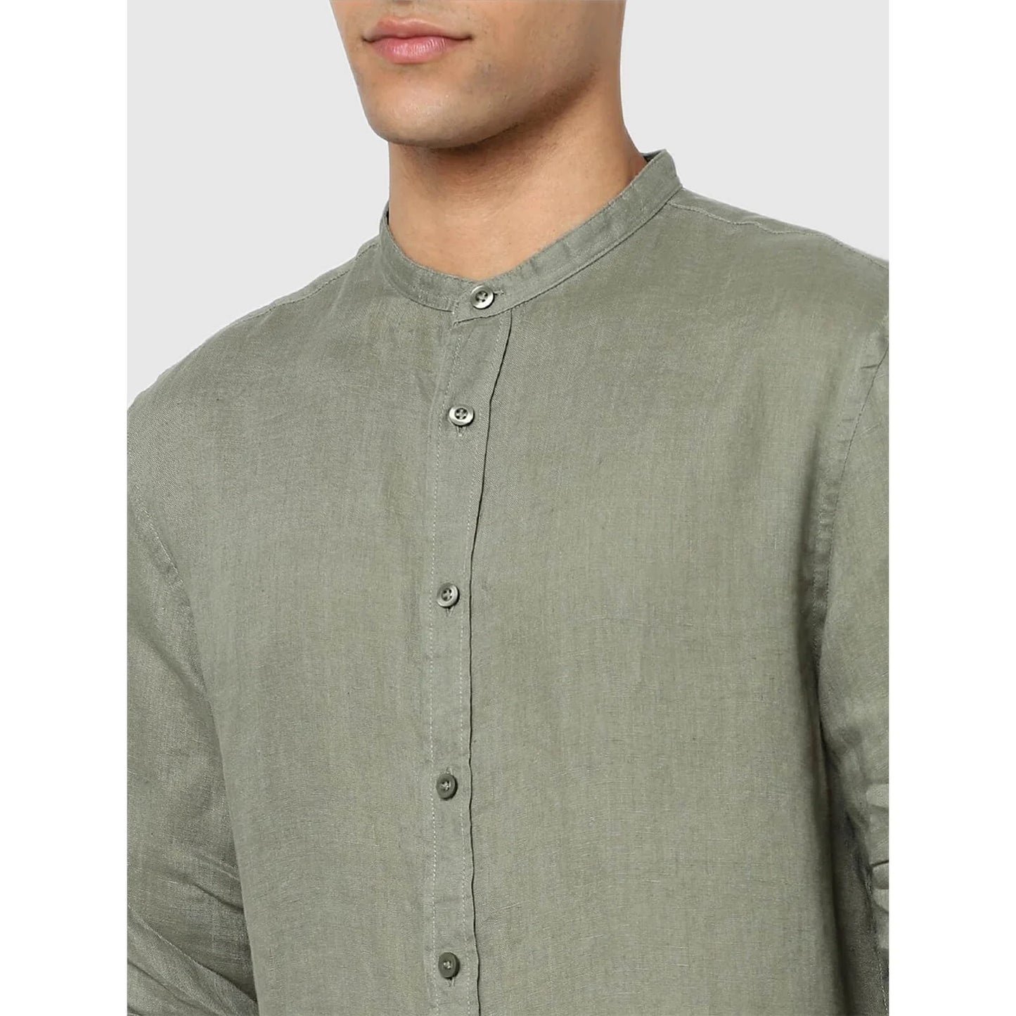 Green Solid Linen Shirt