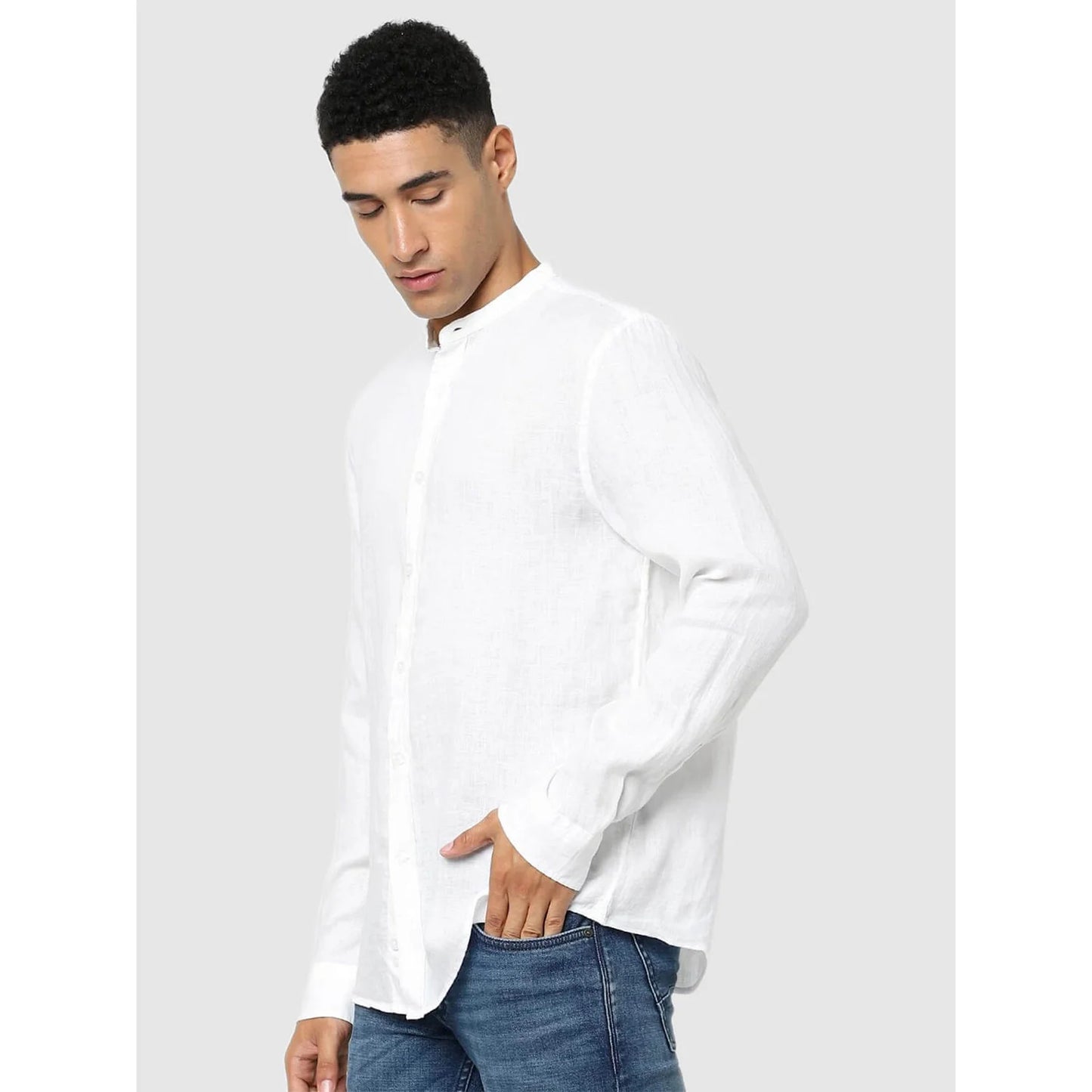 Celio* Solid Regular Fit Linen White Shirt