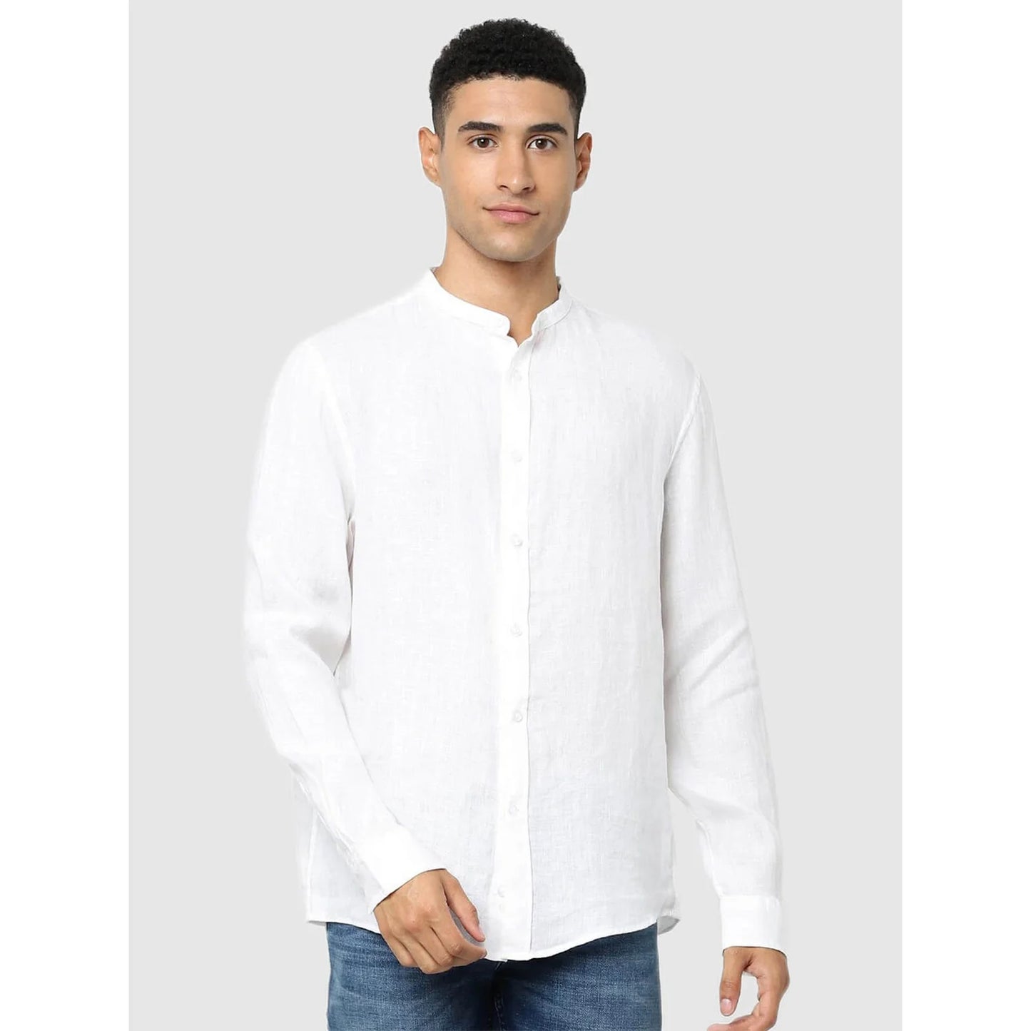 Celio* Solid Regular Fit Linen White Shirt