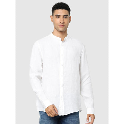 Celio* Solid Regular Fit Linen White Shirt