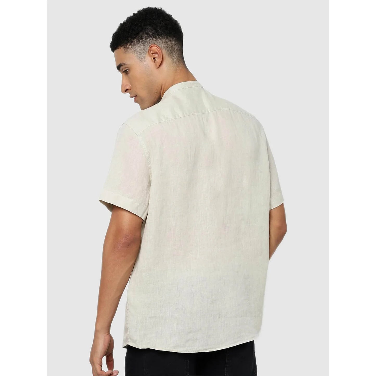 Off White Solid Linen Shirt