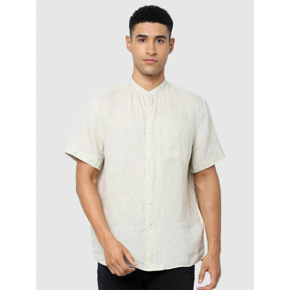 Off White Solid Linen Shirt