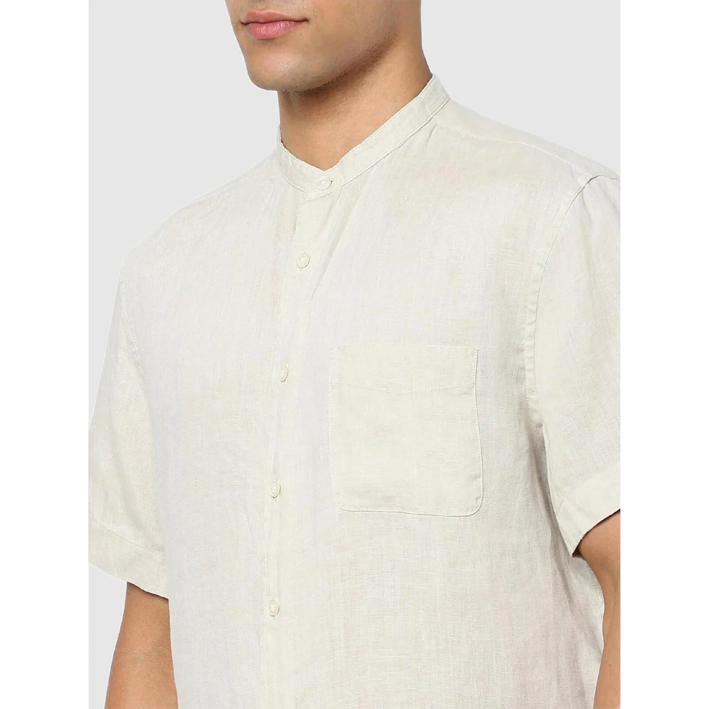 Off White Solid Linen Shirt