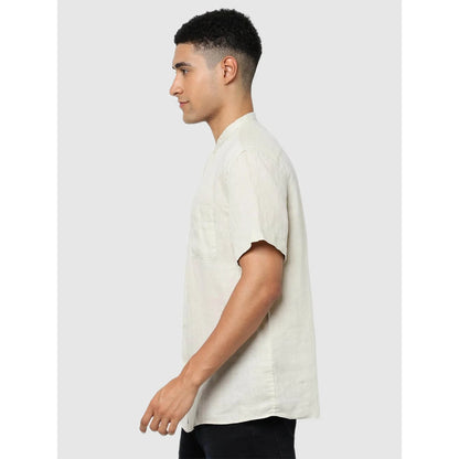 Off White Solid Linen Shirt